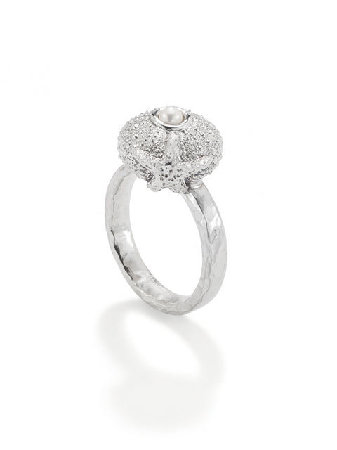 Sea Urchin Starfish Ring with Pearl