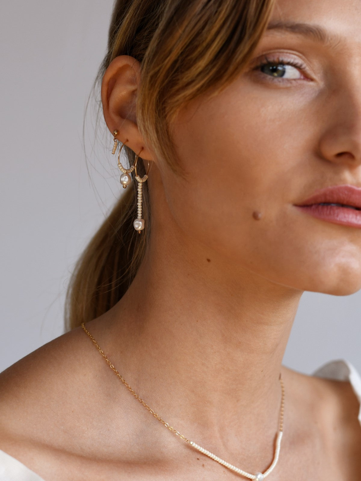 Extra Small Drop Pearl Hoop Earrings