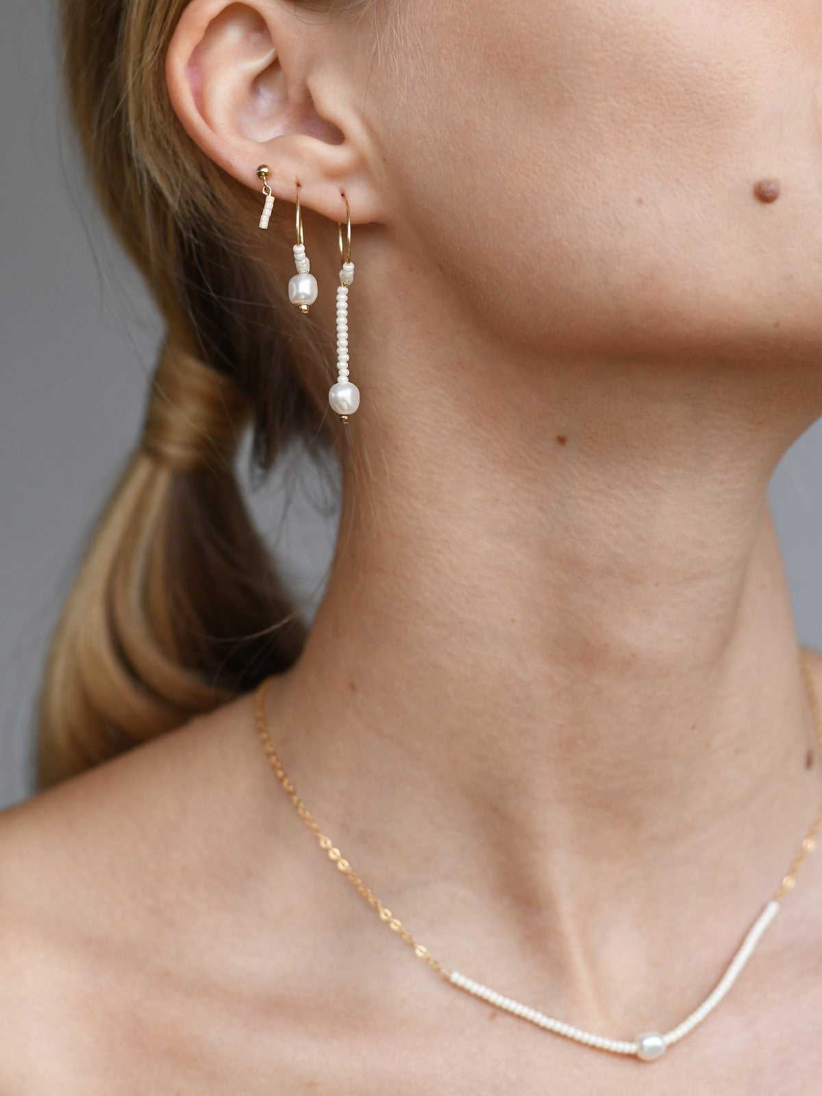Extra Small Drop Pearl Hoop Earrings